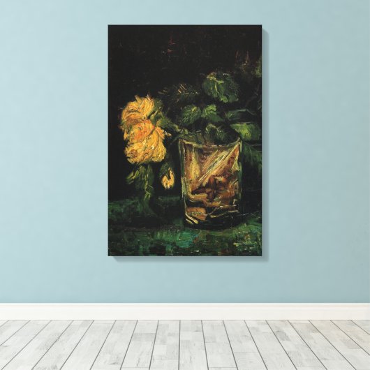 Glass with Roses by Vincent van Gogh Canvas Afdruk (Insitu (Houten vloer))