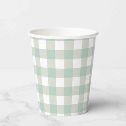 Glassic Gingham Muted Check Grayish Blue Papieren Bekers (Achterkant)