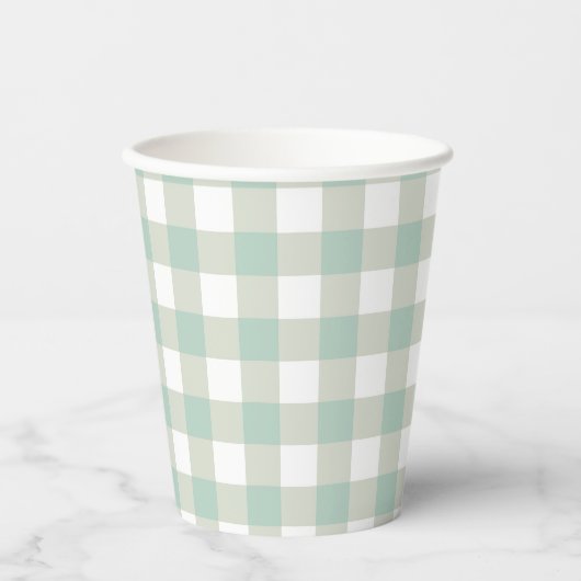 Glassic Gingham Muted  Check Grayish Blue Papieren Bekers (Voorkant)
