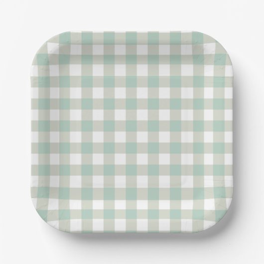 Glassic Gingham Muted  Check Grayish Blue Papieren Bordje (Voorkant)
