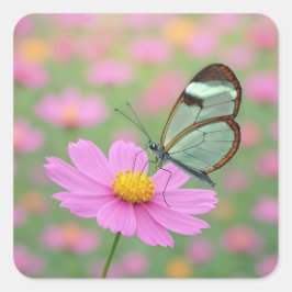 Glasswing Butterfly On a Cosmos Vierkante Sticker