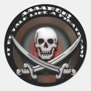 Glassy Pirate Skull & Sword Crossbones Ronde Sticker