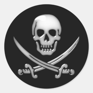 Glassy Pirate Skull & Sword Crossbones Ronde Sticker