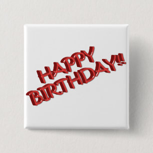 Glassy Red Happy Birthday Text Afbeelding Vierkante Button 5,1 Cm
