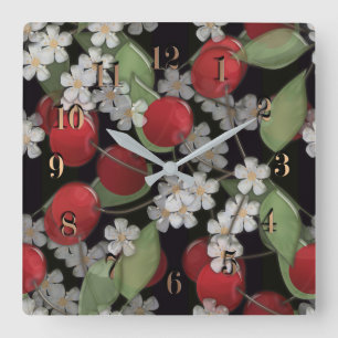 Glastegels 3D vloeibare kersen en bloemen Vierkante Klok