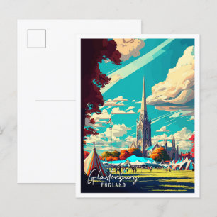 Glastonbury Engeland vintage reisillustratie Briefkaart