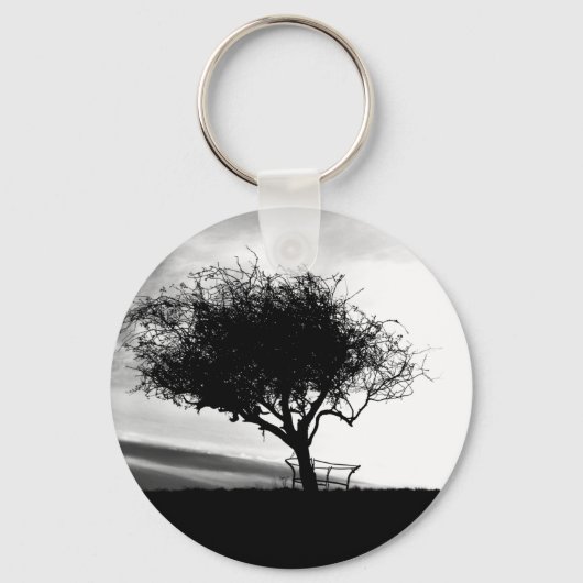 Glastonbury Hawthorn. Boom. Zwart-wit. Sleutelhanger (Voorkant)