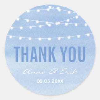 Glaucous Blue Waterverf Stringlights Hartelijk dan Ronde Sticker