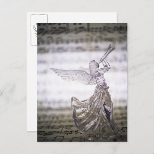 Glazen engel speltrumpet en afbeelding van het vel briefkaart (Voorkant / Achterkant)