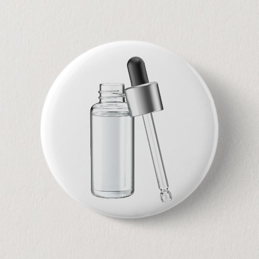 Glazen fles met heldere vloeistof en pipet ronde button 5,7 cm (Voorkant)