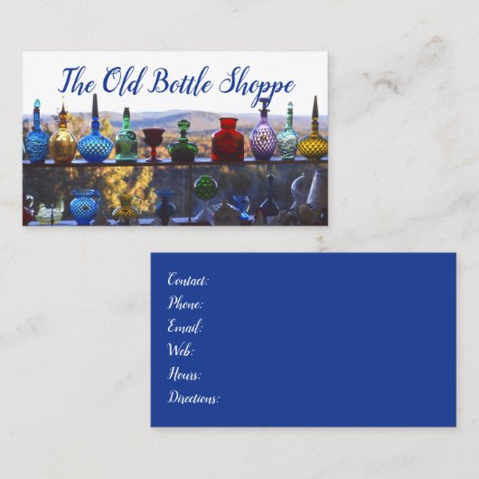 Glazen flesjes Kleurrijk Antiek flesje Collectie Visitekaartje (Voorkant / Achterkant)