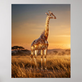 Glazen Giraffe Savannah Dageraad Poster