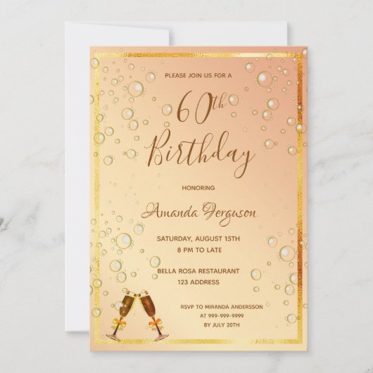 Glazen glazen gouden zeepbellen op 60e verjaardag kaart (Voorkant)