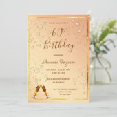 Glazen glazen gouden zeepbellen op 60e verjaardag kaart (Staand voorkant)