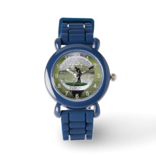 Glazen golfbal met golfspeler binnen, horloge