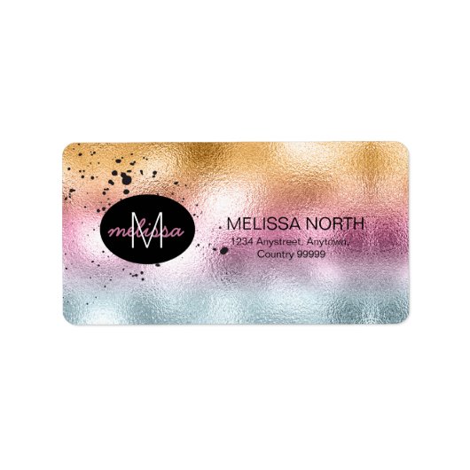 Glazen gradiënt en Splatter Monogram roze ID444 Etiket (Voorkant)