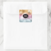 Glazen gradiënt en Splatter Monogram roze ID444 Vierkante Sticker (Tas)