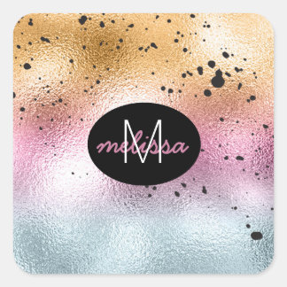 Glazen gradiënt en Splatter Monogram roze ID444 Vierkante Sticker