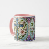 Glazen in lood bloemenkruis mok (Voorkant links)