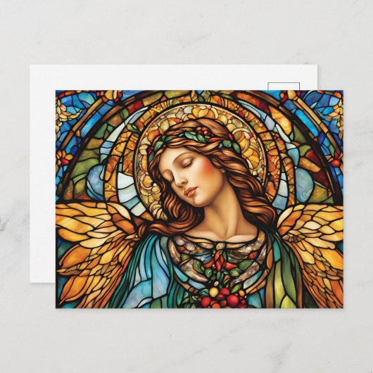 Glazen in lood engel met vleugels briefkaart (Voorkant / Achterkant)