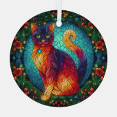 Glazen in lood kat met kerst Holly Glas Ornament (Achterkant)