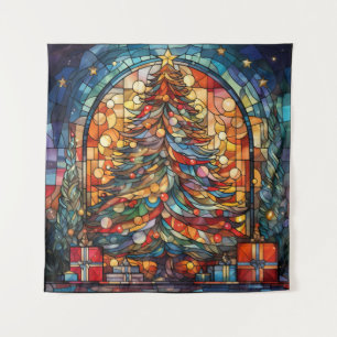 Glazen in lood kerstboom wandtapijt wandkleed