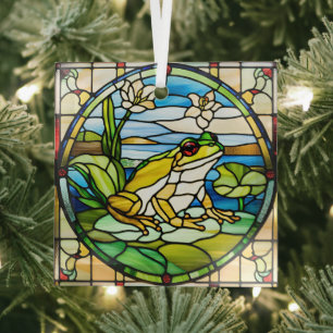 Glazen in lood kikker gedrukt op Ornament