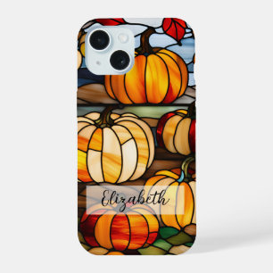 Glazen in lood raam met pompoenen iPhone 15 hoesje