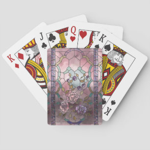 Glazen in lood raam roze rozen kaartdek pokerkaarten