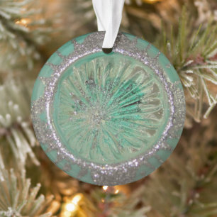 glazen kerstbal ijzig Blauwgroen ijs Ornament