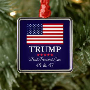 GLAZEN KERSTBAL PRESIDENT DONALD TRUMP METALEN ORNAMENT