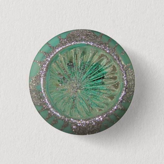  glazen kerstversiering Blauwgroen ijsglitter Ronde Button 3,2 Cm (Voorkant)