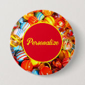 Glazen knikkers  old school kleurrijk ronde button 7,6 cm (Voorkant)