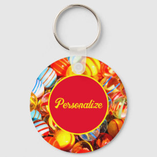 Glazen knikkers old school kleurrijk sleutelhanger