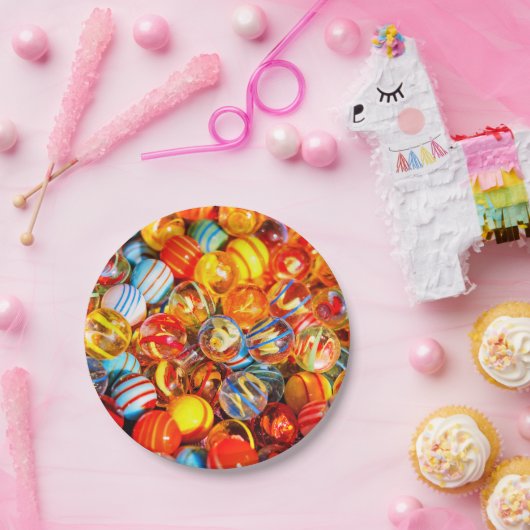 Glazen marbles kleurig papieren bordje (Feest)