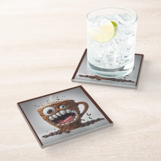 GLAZEN ONDERZETTER - Een kopje koffie te veel! (Schuin)