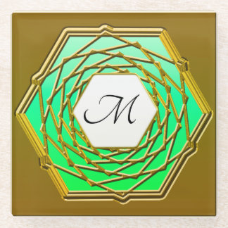 Glazen Onderzetter met gouden en groene hexagon