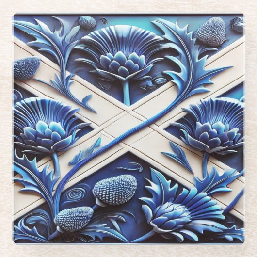 Glazen onderzetter met Scottish Thistles Design (Voorkant)