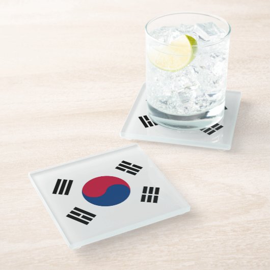 Glazen onderzetter met vlag van Zuid-Korea (Schuin)