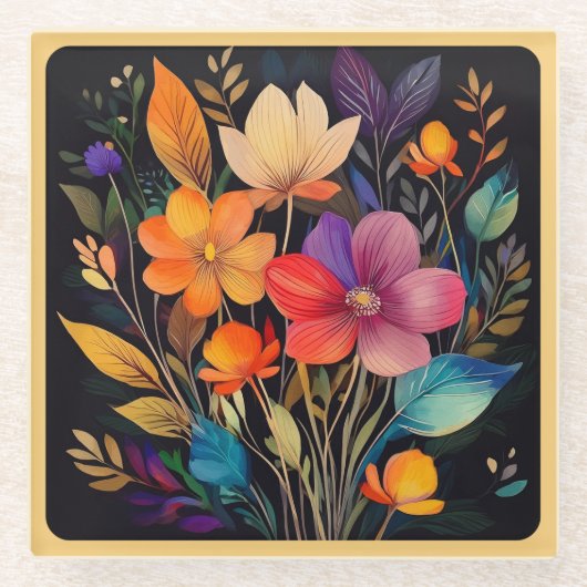 Glazen ONDERZETTER - Mooie & kleurrijke bloemen (Voorkant)