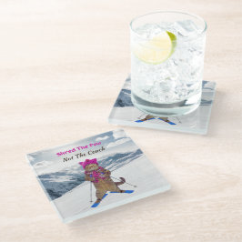 Glazen Onderzetter, Shred de Pow Ski Cat Glazen Onderzetter