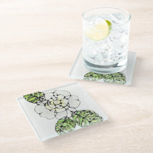 Glazen Onderzetter - White Gardenia