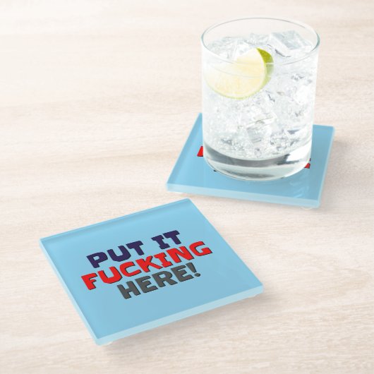 Glazen Onderzetter zet het hier! (Schuin)