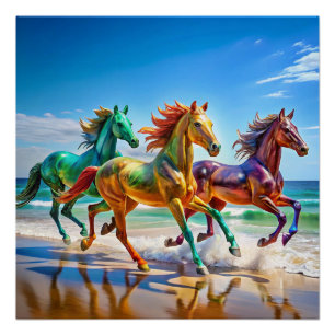 Glazen paarden galopperen op een strand Poster   l Perfect Poster