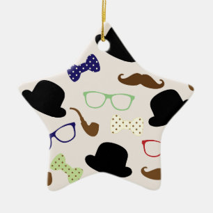 Glazen, Petten en snor Keramisch Ornament