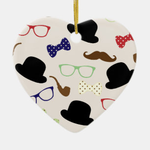 Glazen, Petten en snor Keramisch Ornament