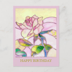 Glazen Roos Elegant Happy Birthday Briefkaart