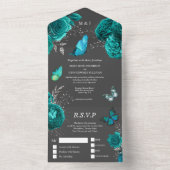 Glazen roos van Aqua grijs All In One Uitnodiging (Binnen)