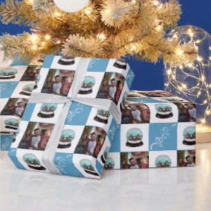 Glazen Sneeuwbal Winterdorp Blauw Kerst Foto Cadeaupapier