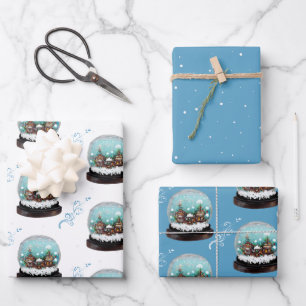 Glazen Sneeuwbal Winterdorp Blauw Kerstmis  Inpakpapier Vel